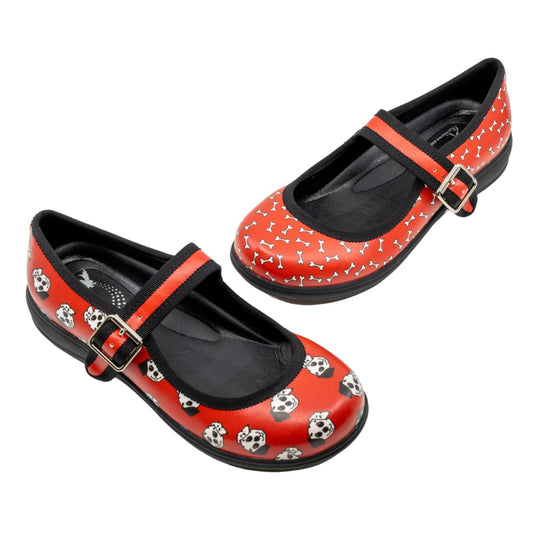 Puppy Love Mary Janes by RainbowsAndFairies.com.au (Dalmations - Dog Bones - Red & Black - Buckle Up Shoes - Mismatched Shoes - Fire Truck - Dogs) - SKU: FW_MARYJ_PUPPY_ORG - Pic-01
