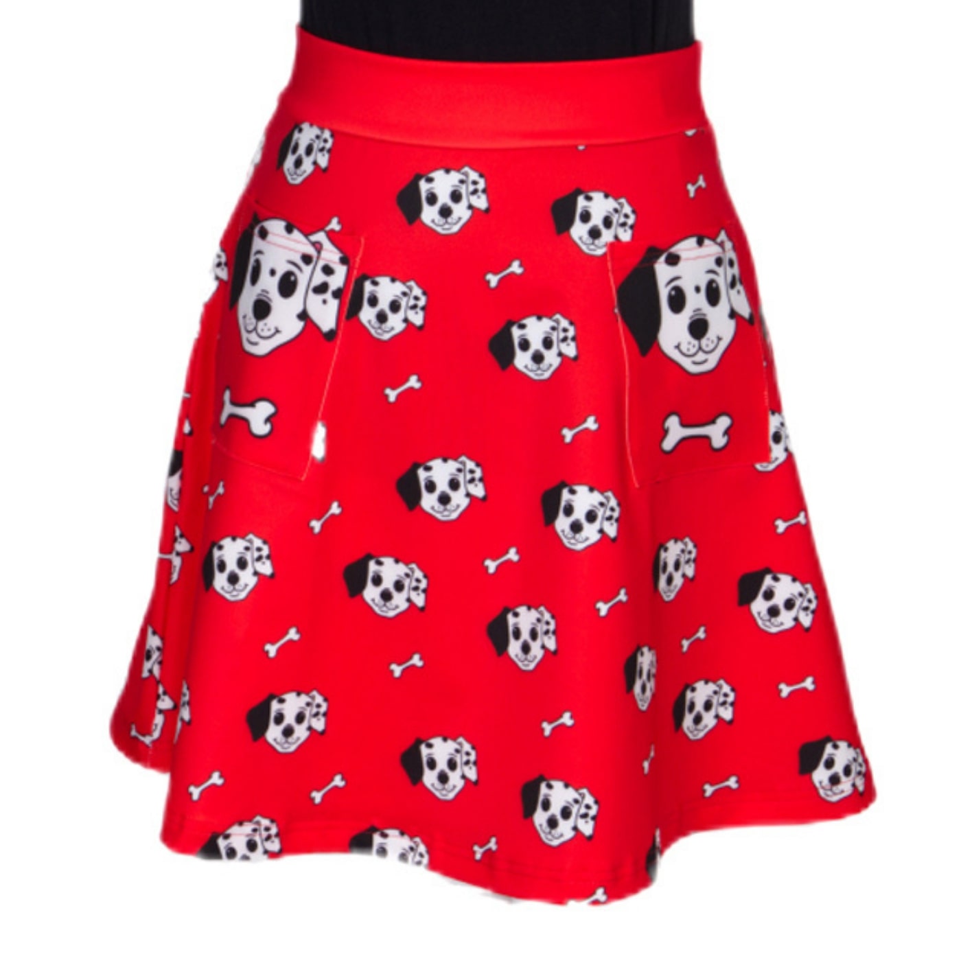 Puppy Love Short Skirt by RainbowsAndFairies.com.au (Dalmation - Dog Bone - Fire Engine - Red - Kitsch - Aline Skirt With Pockets - Vintage Inspired) - SKU: CL_SHORT_PUPPY_ORG - Pic-02