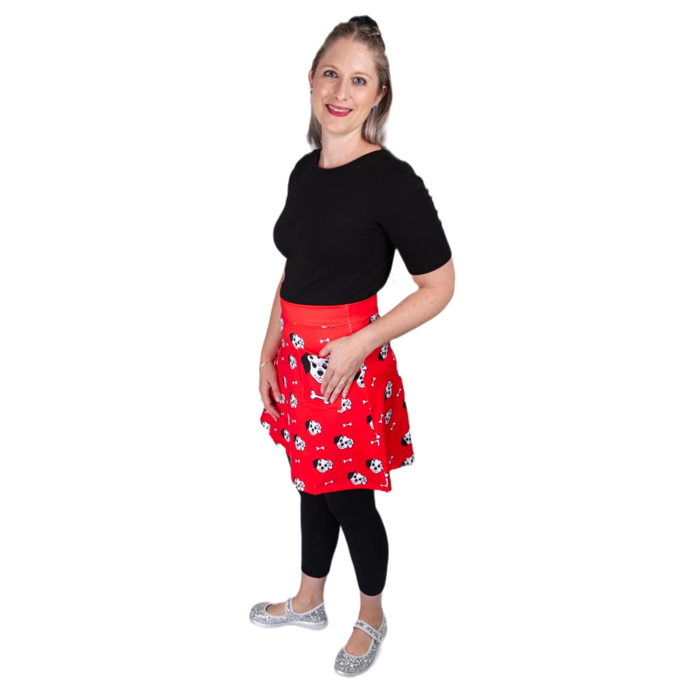 Puppy Love Short Skirt by RainbowsAndFairies.com.au (Dalmation - Dog Bone - Fire Engine - Red - Kitsch - Aline Skirt With Pockets - Vintage Inspired) - SKU: CL_SHORT_PUPPY_ORG - Pic-03