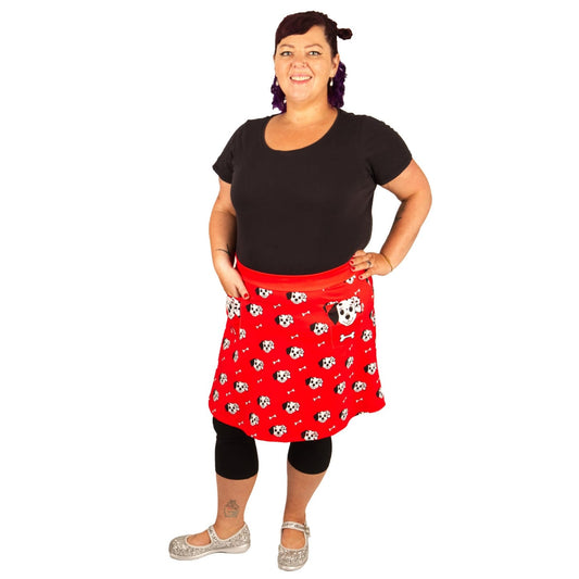 Puppy Love Short Skirt by RainbowsAndFairies.com.au (Dalmation - Dog Bone - Fire Engine - Red - Kitsch - Aline Skirt With Pockets - Vintage Inspired) - SKU: CL_SHORT_PUPPY_ORG - Pic-05