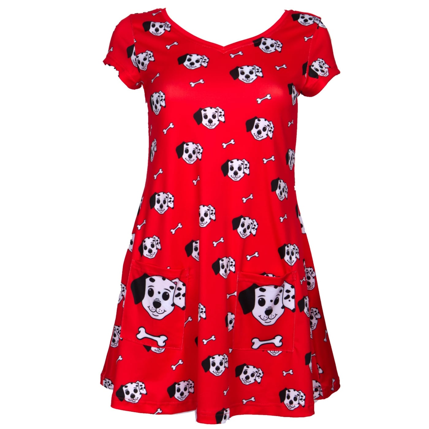 Puppy LoveTunic Top by RainbowsAndFairies.com.au (Dalmation Dog - Dog Bone - Fire Engine Red - Vintage Inspired - Kitsch - Top With Pockets - Mod) - SKU: CL_TUNIC_PUPPY_ORG - Pic-01