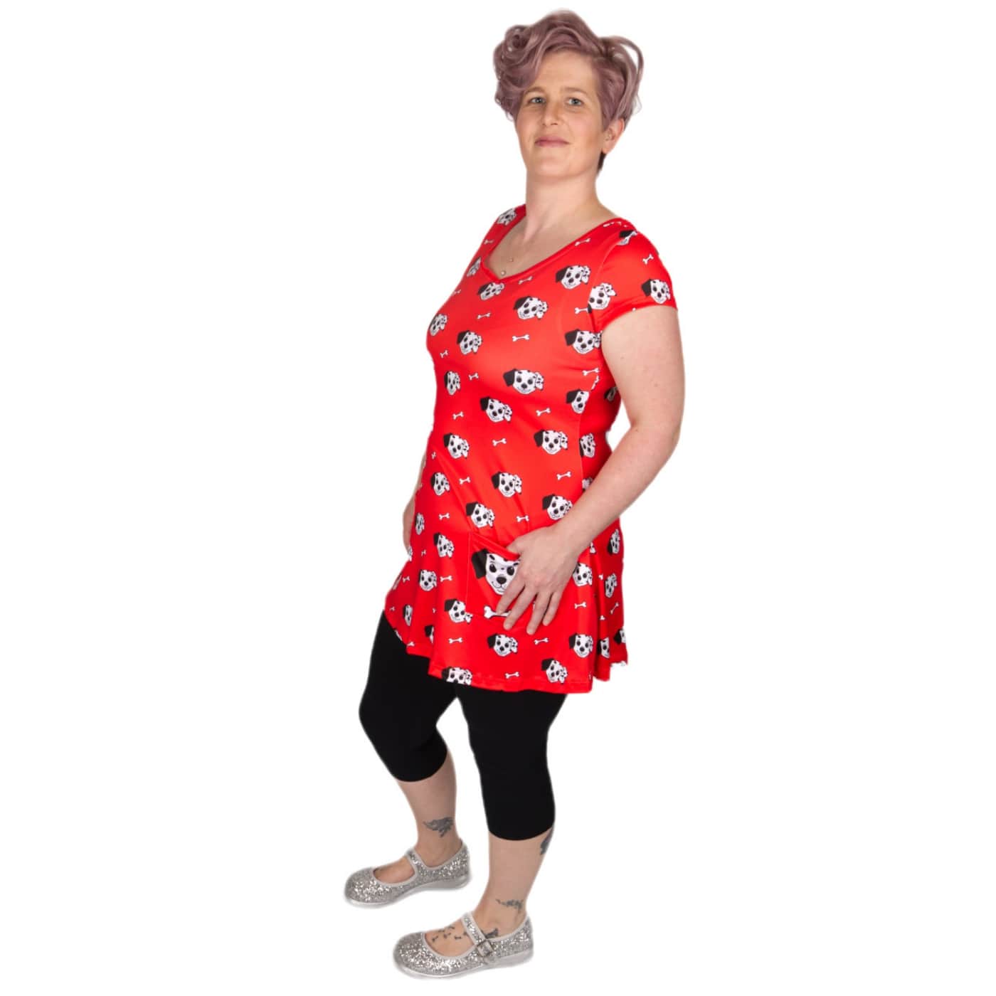 Puppy LoveTunic Top by RainbowsAndFairies.com.au (Dalmation Dog - Dog Bone - Fire Engine Red - Vintage Inspired - Kitsch - Top With Pockets - Mod) - SKU: CL_TUNIC_PUPPY_ORG - Pic-02