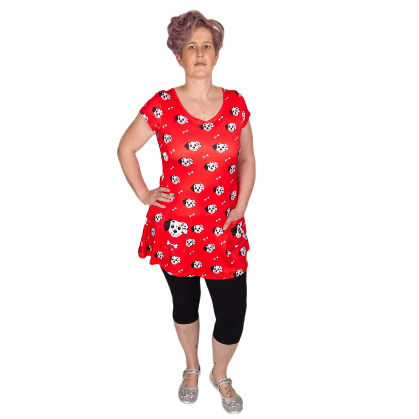 Puppy LoveTunic Top by RainbowsAndFairies.com.au (Dalmation Dog - Dog Bone - Fire Engine Red - Vintage Inspired - Kitsch - Top With Pockets - Mod) - SKU: CL_TUNIC_PUPPY_ORG - Pic-03