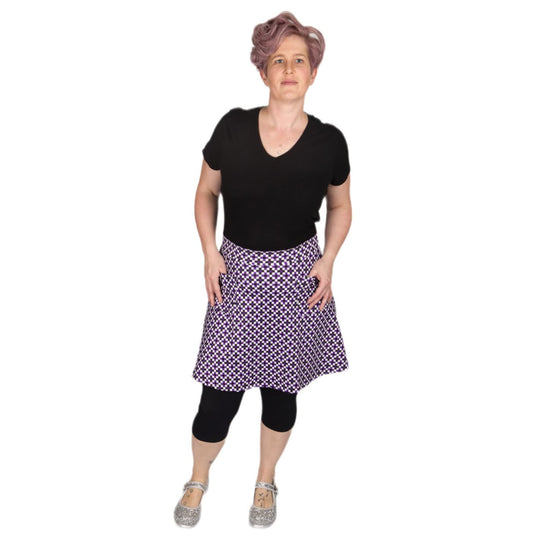 Purple Check Short Skirt by RainbowsAndFairies.com.au (Check Print - Purple - Black - White - Kitsch - Aline Skirt With Pockets - Vintage Inspired) - SKU: CL_SHORT_CHECK_PUR - Pic-05