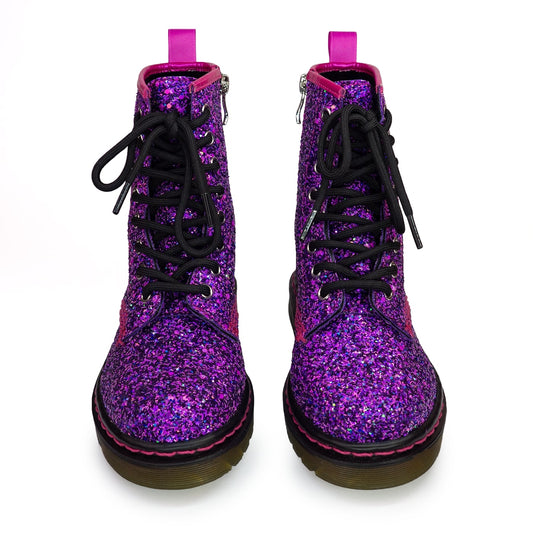 Purple Haze Wonder Boots by RainbowsAndFairies.com.au (Purple Glitter Boots - Holographic - Metallic - Glitter - Combat Boots - Side Zip Boot - Pink) - SKU: FW_WONDR_GLITR_PHZ - Pic-02
