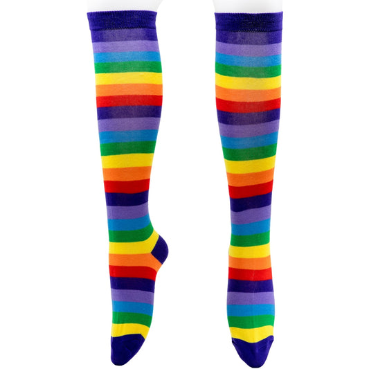 Purple Rainbow Stripe Knee High Socks by RainbowsAndFairies.com.au (Stripe Long Socks - Rainbow - Stockings - Colourful Socks - Vintage Inspired) - SKU: FW_SOCKS_RAINB_PUR - Pic-01