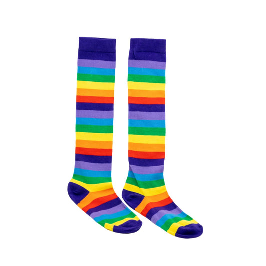 Purple Rainbow Stripe Knee High Socks by RainbowsAndFairies.com.au (Stripe Long Socks - Rainbow - Stockings - Colourful Socks - Vintage Inspired) - SKU: FW_SOCKS_RAINB_PUR - Pic-02