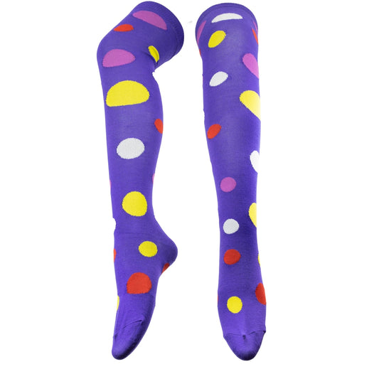 Purple Spotty Over The Knee Socks by RainbowsAndFairies.com.au (Stripe Long Socks - Rainbow - Stockings - Colourful Socks - Vintage Inspired) - SKU: FW_SOCKL_SPOTY_PUR - Pic-01