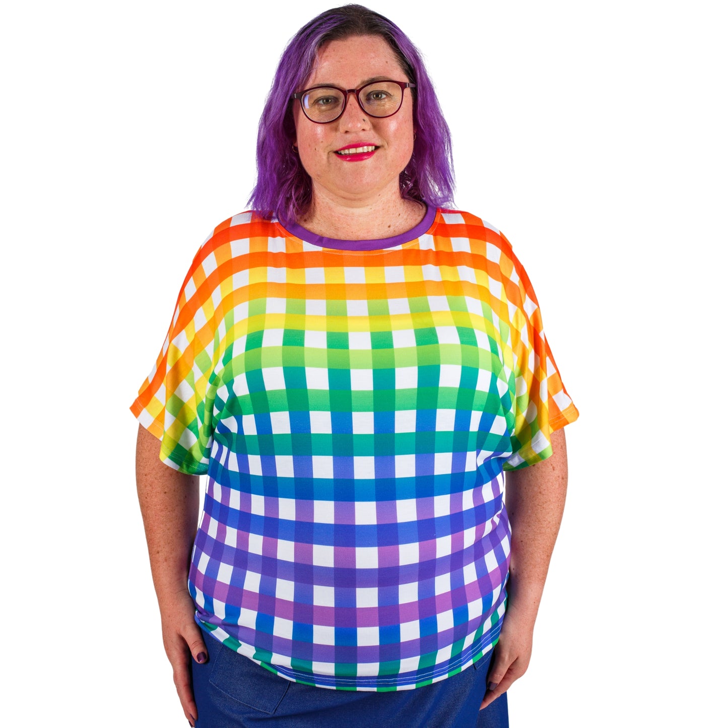 Rainbow Gingham Batwing Top by RainbowsAndFairies.com.au (Check - Picnic - Pride - Knit Top - Vintage Inspired - Retro Shirt - Kitsch) - SKU: CL_BATOP_GINGH_RBW - Pic-03
