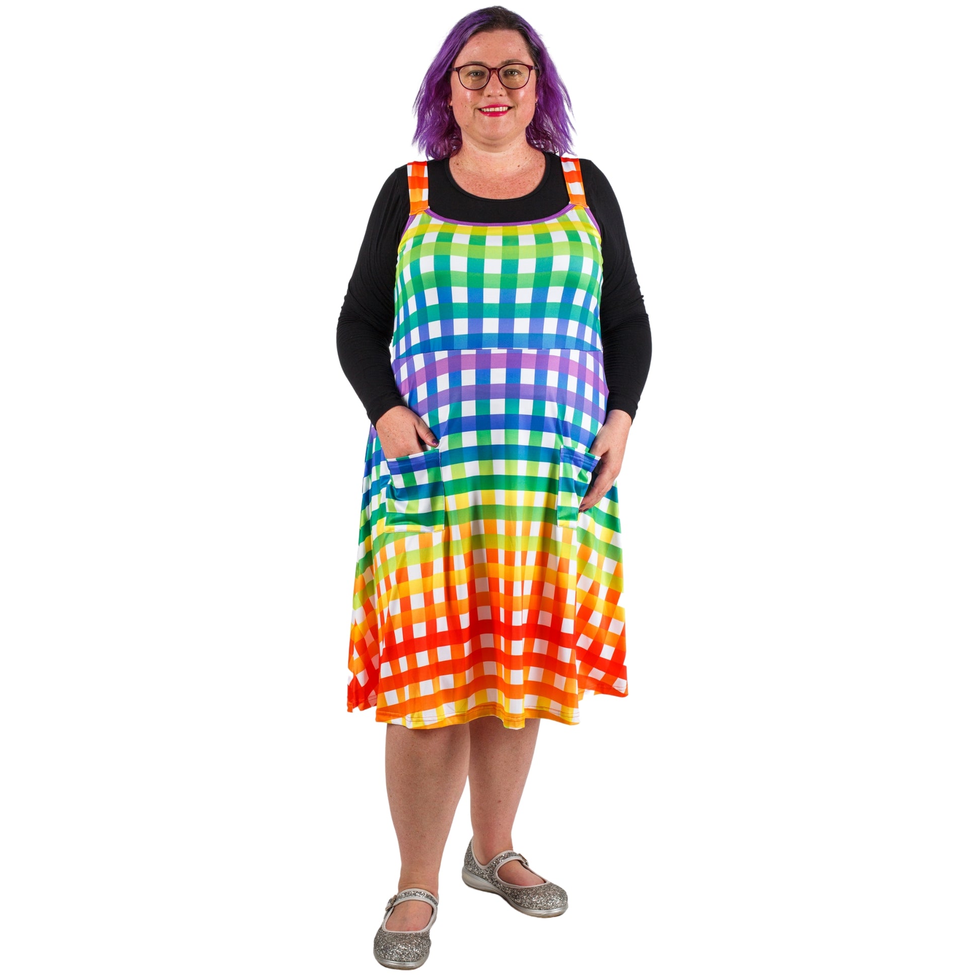 Rainbow Gingham Pinafore by RainbowsAndFairies.com.au (Check - Pride - Psychedelic - Dress With Pockets - Pinny - Kitsch - Vintage Inspired) - SKU: CL_PFORE_GINGH_RBW - Pic-02
