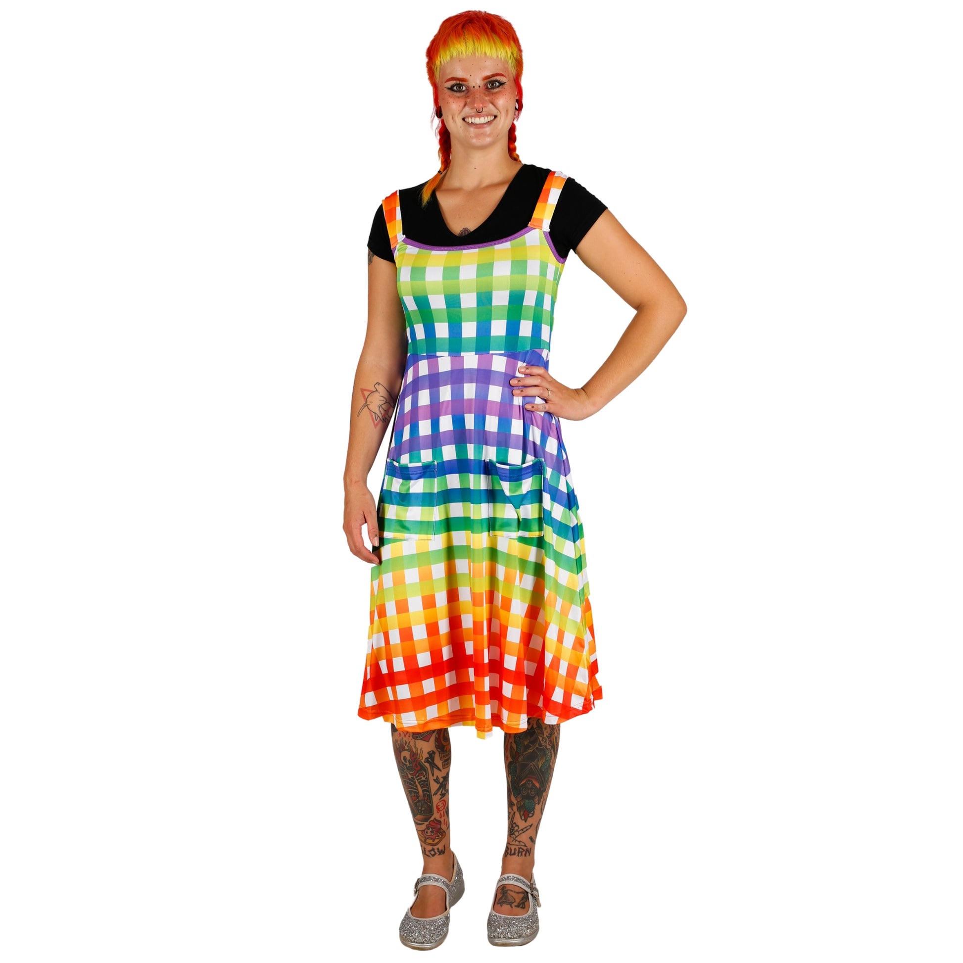 Rainbow Gingham Pinafore by RainbowsAndFairies.com.au (Check - Pride - Psychedelic - Dress With Pockets - Pinny - Kitsch - Vintage Inspired) - SKU: CL_PFORE_GINGH_RBW - Pic-04