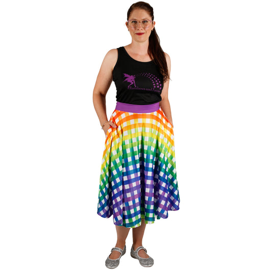 Rainbow Gingham Swishy Skirt by RainbowsAndFairies.com (Check - Picnic - Skirt With Pockets - Circle Skirt  - Vintage Inspired) - SKU: CL_SWISH_GINGH_RBW - Pic 02