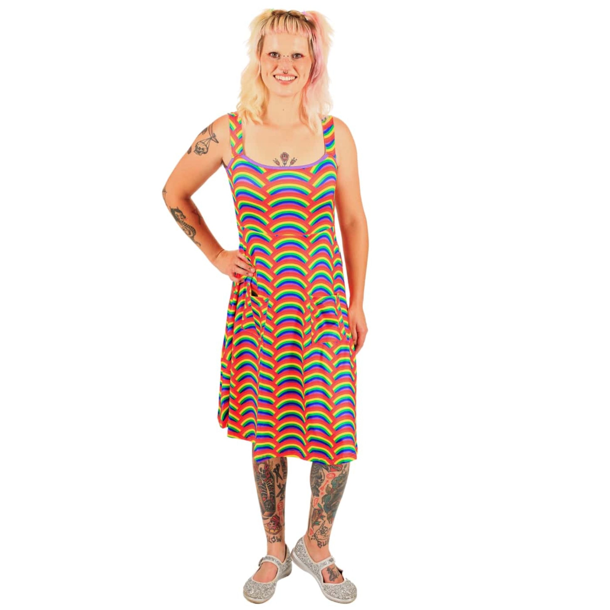 Rainbow Pinafore by RainbowsAndFairies.com.au (Rainbows - Pride - Psychedelic - Dress With Pockets - Pinny - Kitsch - Vintage Inspired) - SKU: CL_PFORE_RAINB_ORG - Pic-02