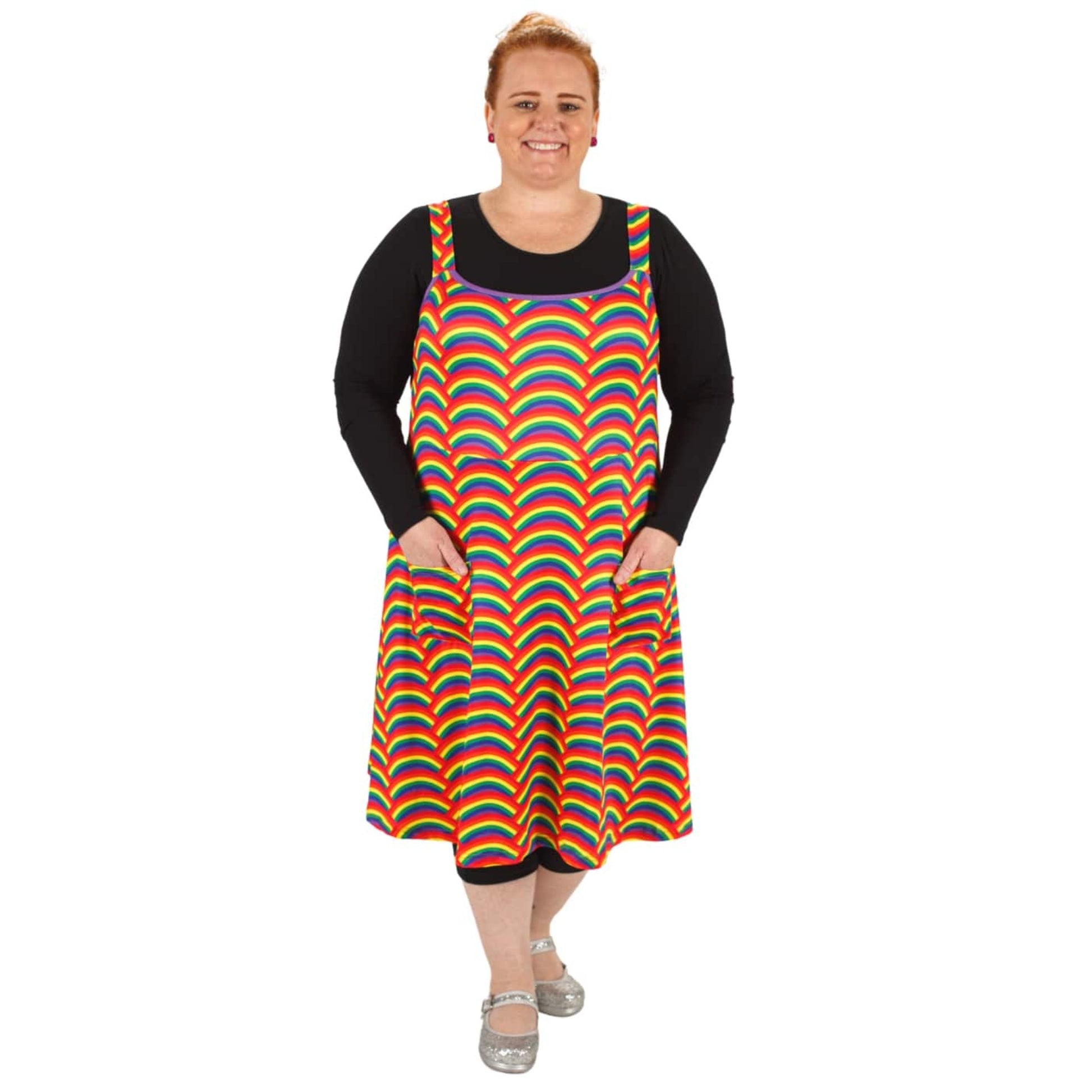Rainbow Pinafore by RainbowsAndFairies.com.au (Rainbows - Pride - Psychedelic - Dress With Pockets - Pinny - Kitsch - Vintage Inspired) - SKU: CL_PFORE_RAINB_ORG - Pic-04