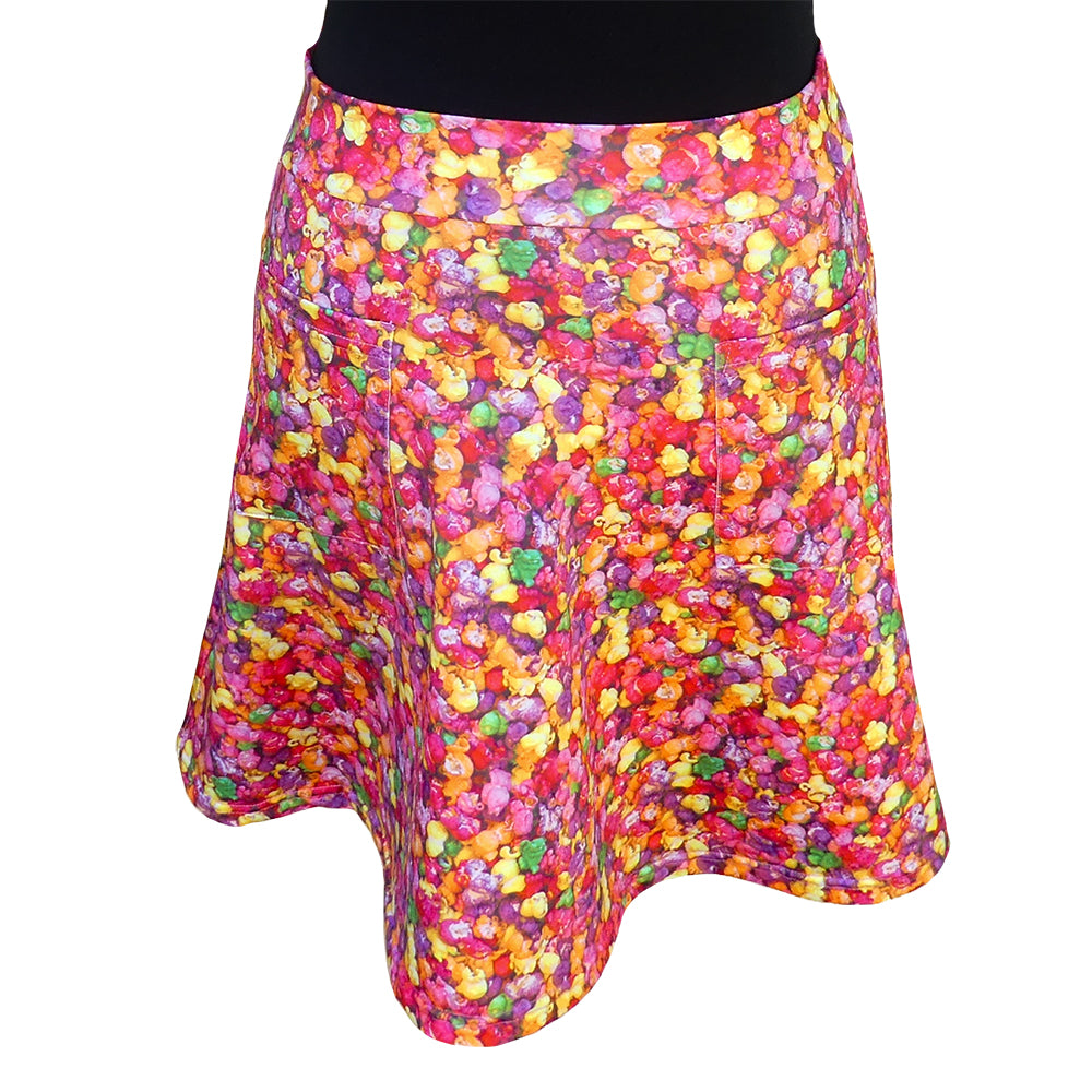 Rainbow Popcorn Short Skirt by RainbowsAndFairies.com (Popcorn - Candy Corn - Lollies - Skirt With Pockets - Aline Skirt - Cute Flirty - Vintage Inspired) - SKU: CL_SHORT_PCORN_ORG - Pic 01