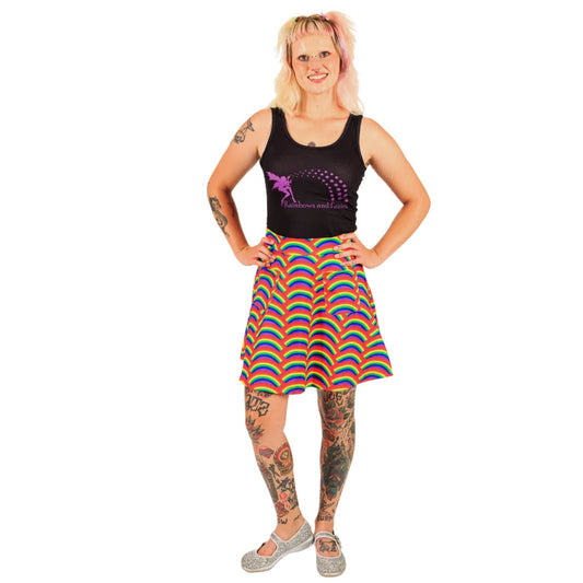Rainbow Short Skirt by RainbowsAndFairies.com (Rainbows - Pride - Psychedelic - Skirt With Pockets - Rockabilly - Vintage Inspired) - SKU: CL_SHORT_RAINB_ORG - Pic 02