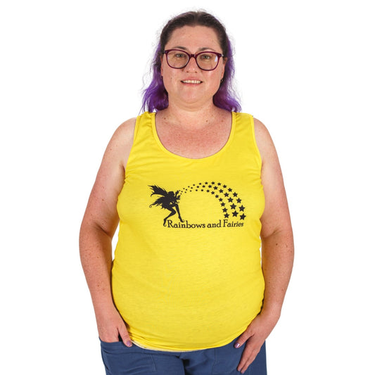 Rainbows And Fairies Yellow Singlet Top by RainbowsAndFairies.com.au (Fairy - Rainbow - Yellow Tank Top - Knit Top - Vintage Inspired - Retro - Kitsch) - SKU: CL_SGLET_LOGOS_YEL - Pic-04