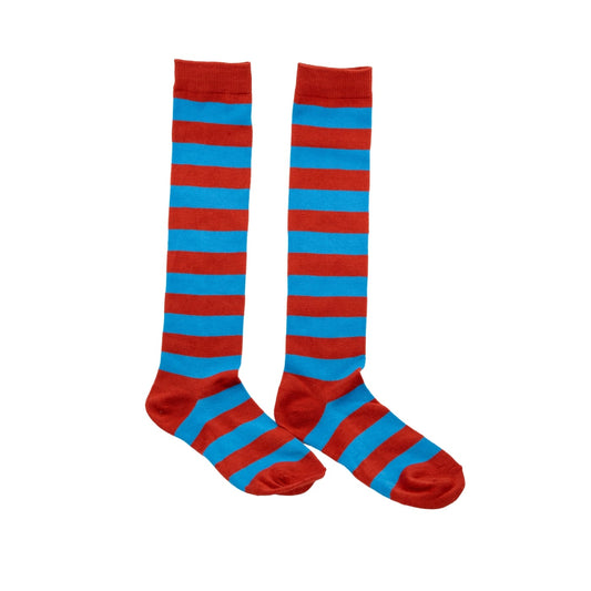 Red & Blue Stripe Knee High Socks by RainbowsAndFairies.com.au (Stripe Long Socks - Rainbow - Stockings - Colourful Socks - Vintage Inspired) - SKU: FW_SOCKS_STRIPE_R&B - Pic-02