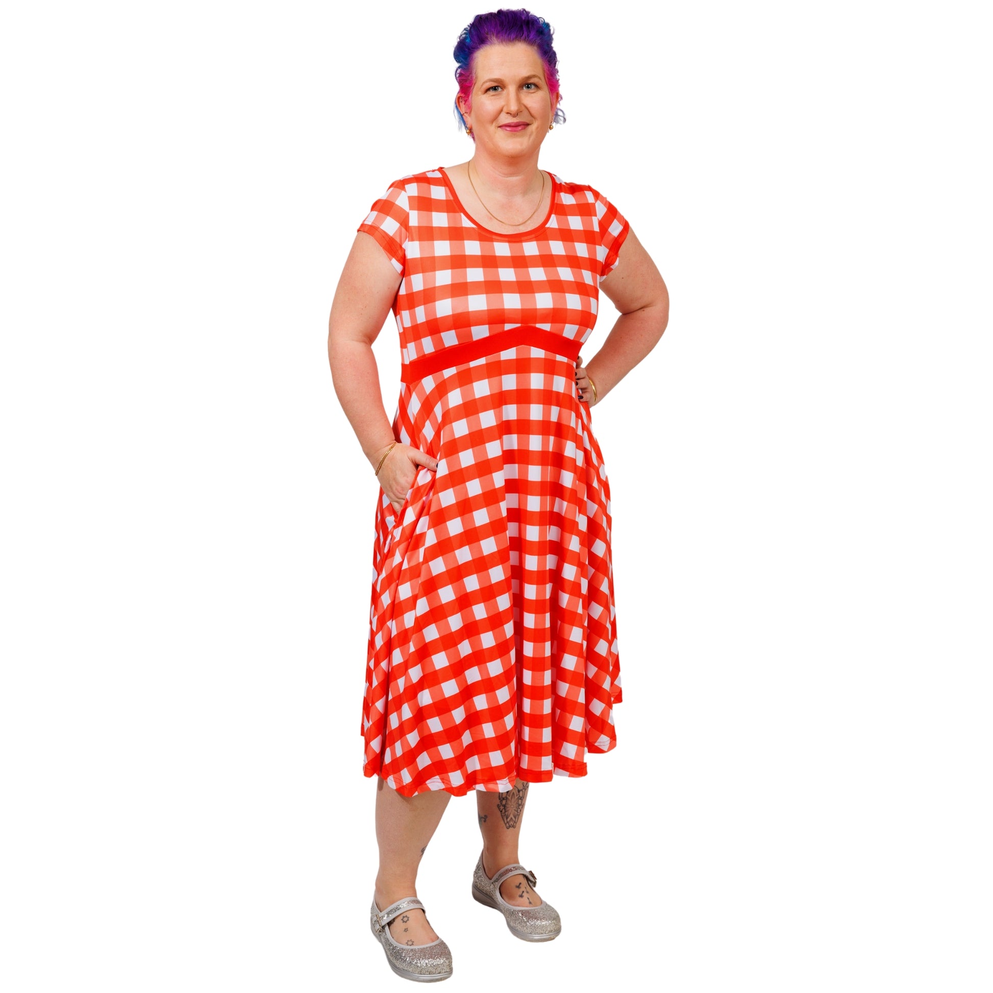 Red Gingham Tea Dress by RainbowsAndFairies.com (Check - Picnic - Dress With Pockets - Rockabilly  - Vintage Inspired) - SKU: CL_TEADR_GINGH_RED - Pic 02