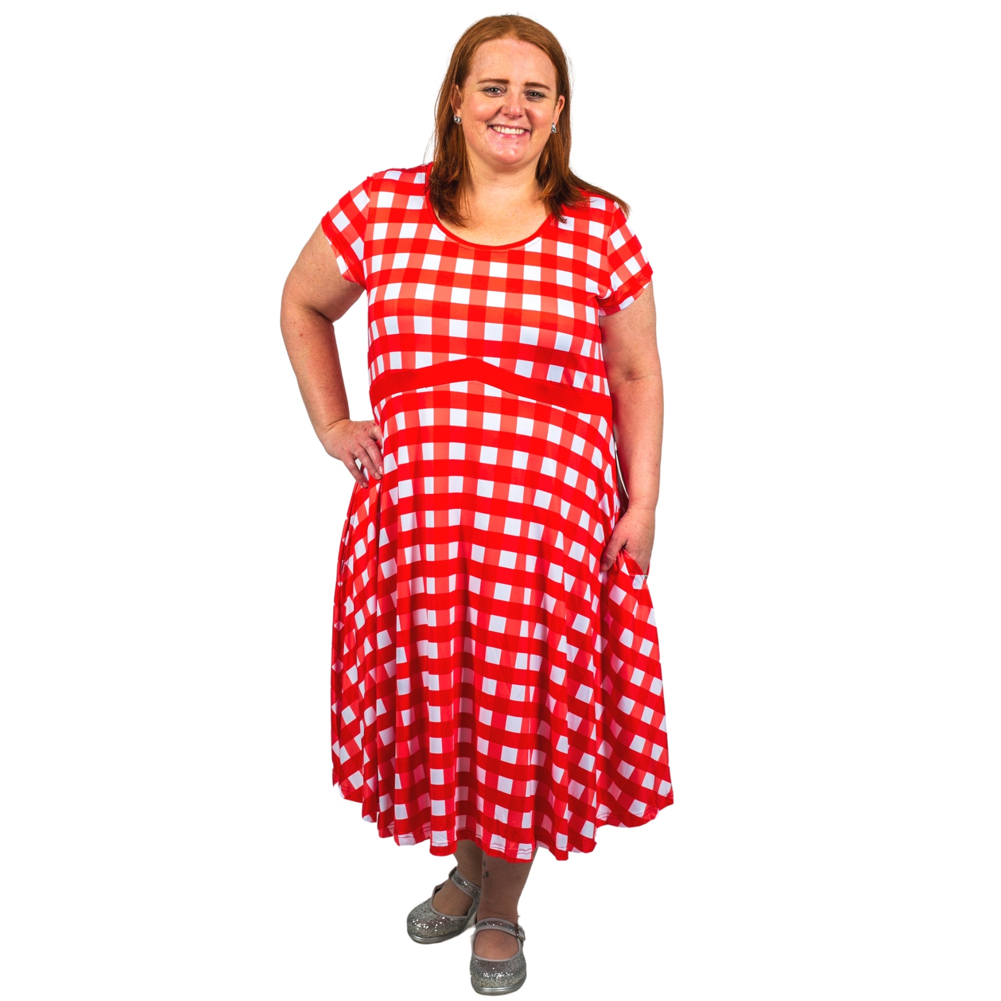 Red Gingham Tea Dress by RainbowsAndFairies.com (Check - Picnic - Dress With Pockets - Rockabilly  - Vintage Inspired) - SKU: CL_TEADR_GINGH_RED - Pic 03