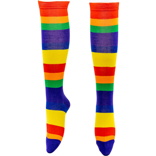 Red Rainbow Stripe Knee High Socks by RainbowsAndFairies.com.au (Stripe Long Socks - Rainbow - Stockings - Colourful Socks - Vintage Inspired) - SKU: FW_SOCKS_RAINT_RED - Pic-01