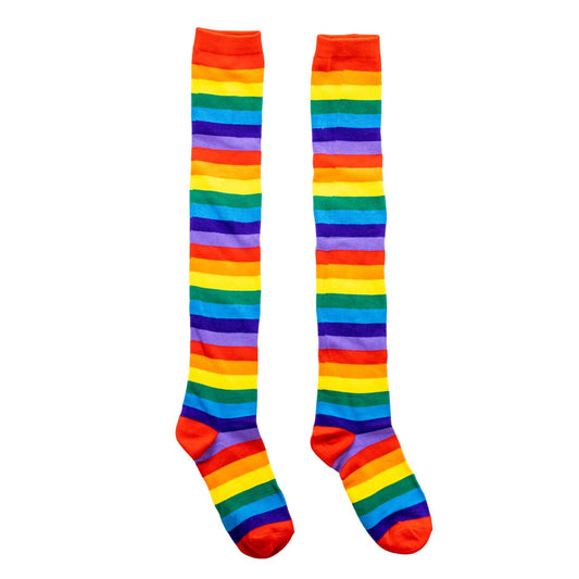 Red Rainbow Stripe Over The Knee Socks by RainbowsAndFairies.com.au (Stripe Long Socks - Rainbow - Stockings - Colourful Socks - Vintage Inspired) - SKU: FW_SOCKL_RAINB_RED - Pic-02