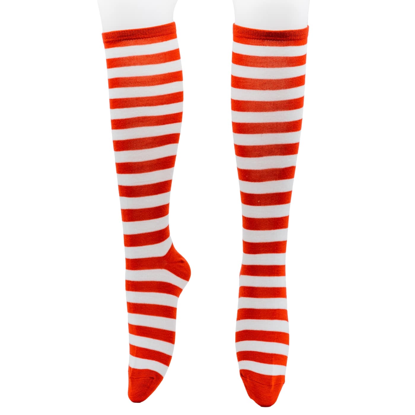 Red & White Stripe Knee High Socks by RainbowsAndFairies.com.au (Stripe Long Socks - Rainbow - Stockings - Colourful Socks - Vintage Inspired) - SKU: FW_SOCKS_STRIPE_R&W - Pic-01