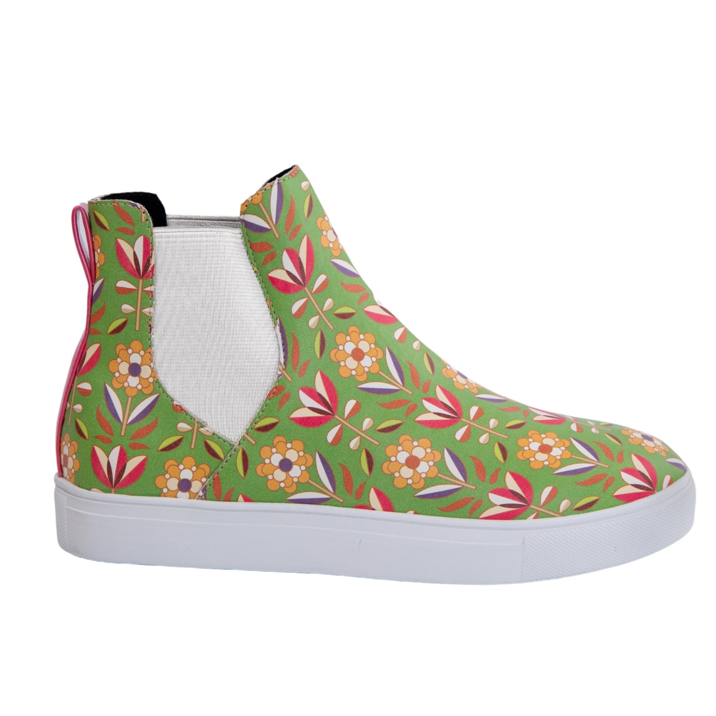 Retro Flower Hi Tops by RainbowsAndFairies.com.au (Floral Print - Chelsea Boots - Tulips - Flowers - Vegan - Mismatched Shoes - Elastic Side Boots) - SKU: FW_HITOP_RETFL_ORG - Pic-04