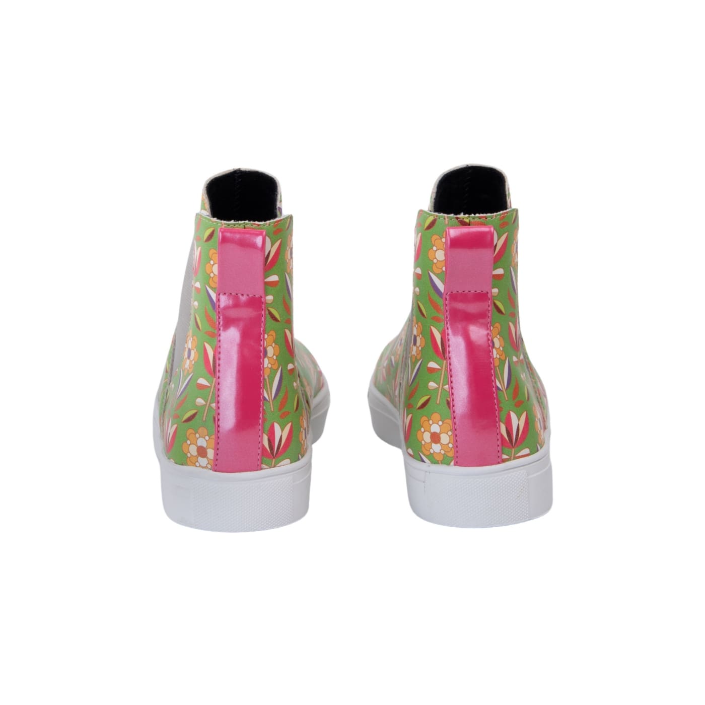 Retro Flower Hi Tops by RainbowsAndFairies.com.au (Floral Print - Chelsea Boots - Tulips - Flowers - Vegan - Mismatched Shoes - Elastic Side Boots) - SKU: FW_HITOP_RETFL_ORG - Pic-05