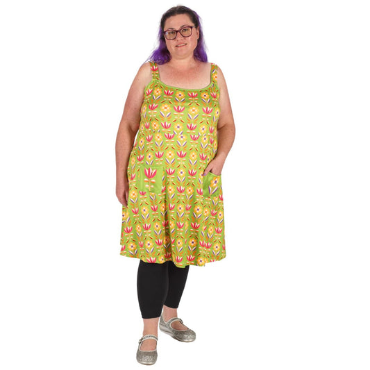Retro Flower Pinafore by RainbowsAndFairies.com.au (Floral - 70s Wallpaper - Dress With Pockets - Pinny - Kitsch - Rockabilly - Vintage Inspired) - SKU: CL_PFORE_RETFL_ORG - Pic-04