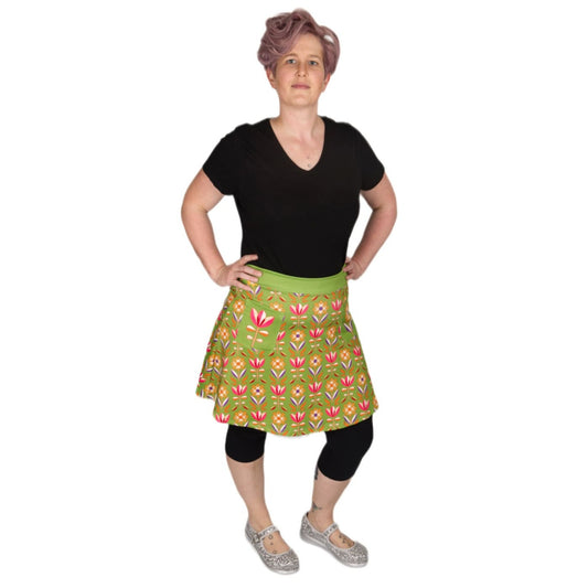 Retro Flower Short Skirt by RainbowsAndFairies.com.au (70s Wallpaper - Psychedelic - Tulip - Kitsch - Aline Skirt With Pockets - Vintage Inspired) - SKU: CL_SHORT_RETFL_ORG - Pic-04