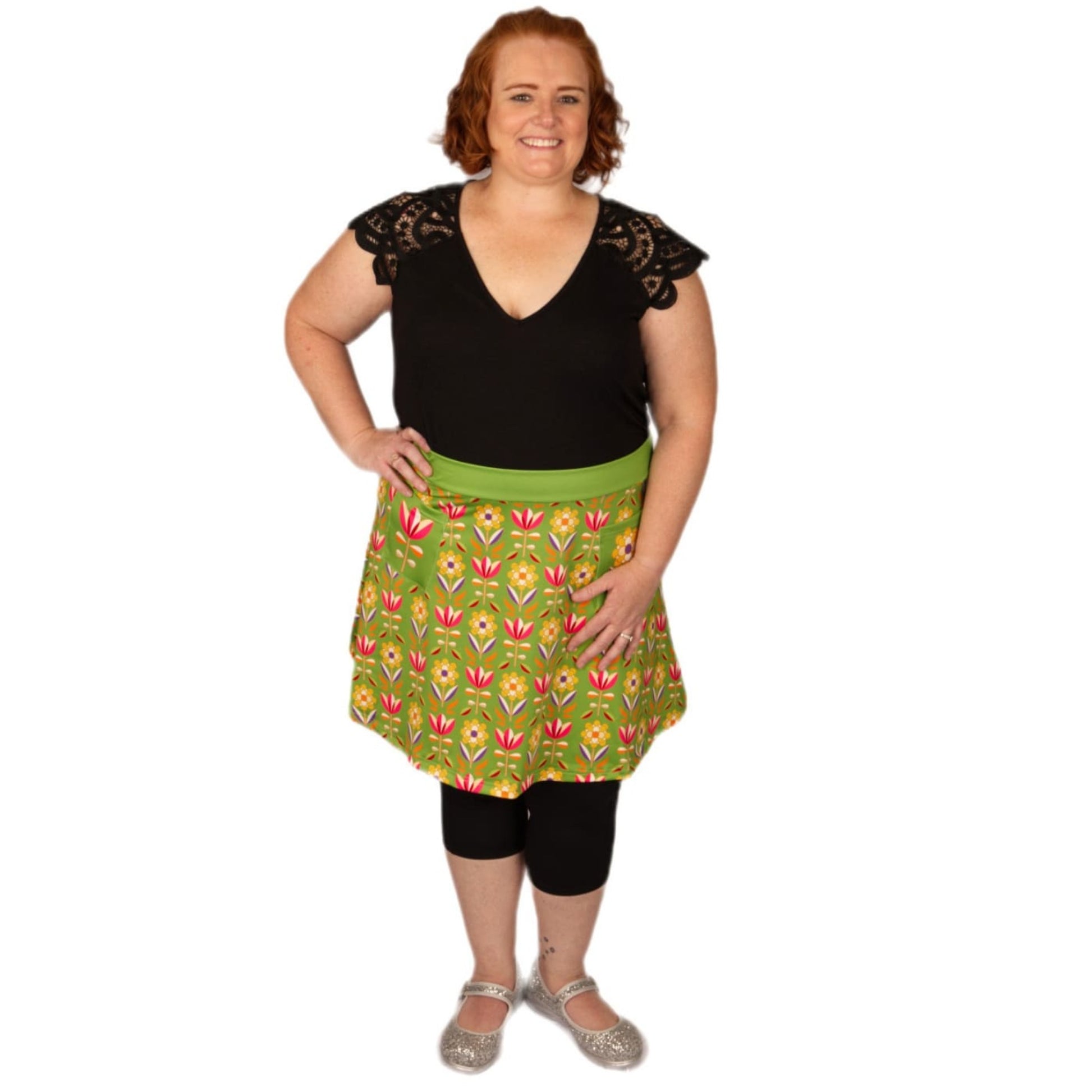 Retro Flower Short Skirt by RainbowsAndFairies.com.au (70s Wallpaper - Psychedelic - Tulip - Kitsch - Aline Skirt With Pockets - Vintage Inspired) - SKU: CL_SHORT_RETFL_ORG - Pic-07
