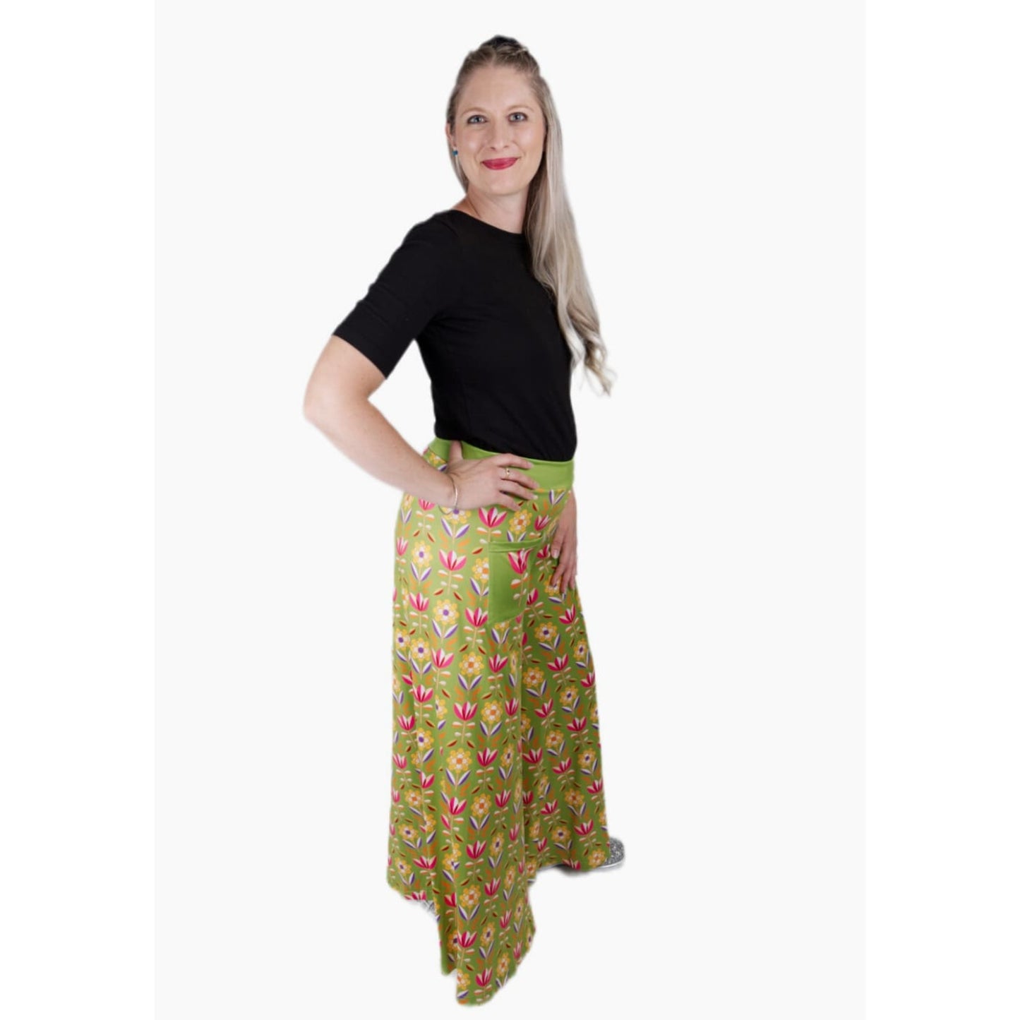Retro Flower Wide Leg Pants by RainbowsAndFairies.com.au (70s Wallpaper - Psychedelic - Tulip - Pants With Pockets - Vintage Inspired - Flares - Floral) - SKU: CL_WIDEL_RETFL_ORG - Pic-02