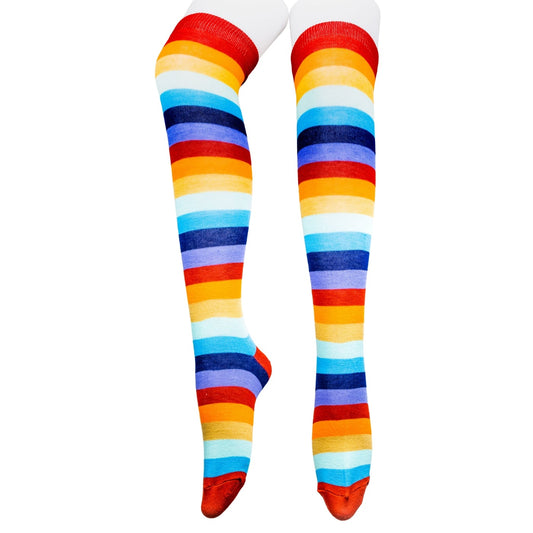 Retro Rainbow Stripe Over The Knee Socks by RainbowsAndFairies.com.au (Stripe Long Socks - Rainbow - Stockings - Colourful Socks - Vintage Inspired) - SKU: FW_SOCKL_RAINB_RET - Pic-01