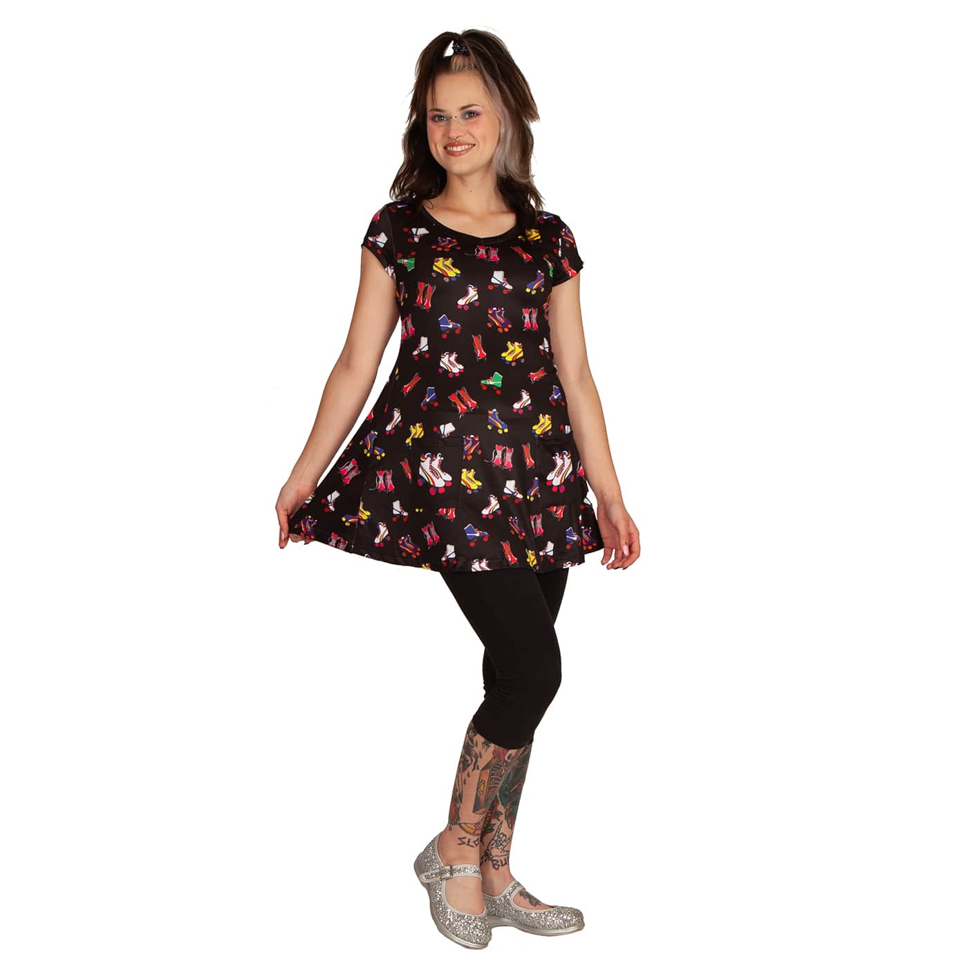 Retro Skates Tunic Top by RainbowsAndFairies.com.au (Roller Skates - Roller Derby - Mod - Retro - Top With Pockets - Vintage Inspired - Kitsch) - SKU: CL_TUNIC_RETRO_ORG - Pic-06