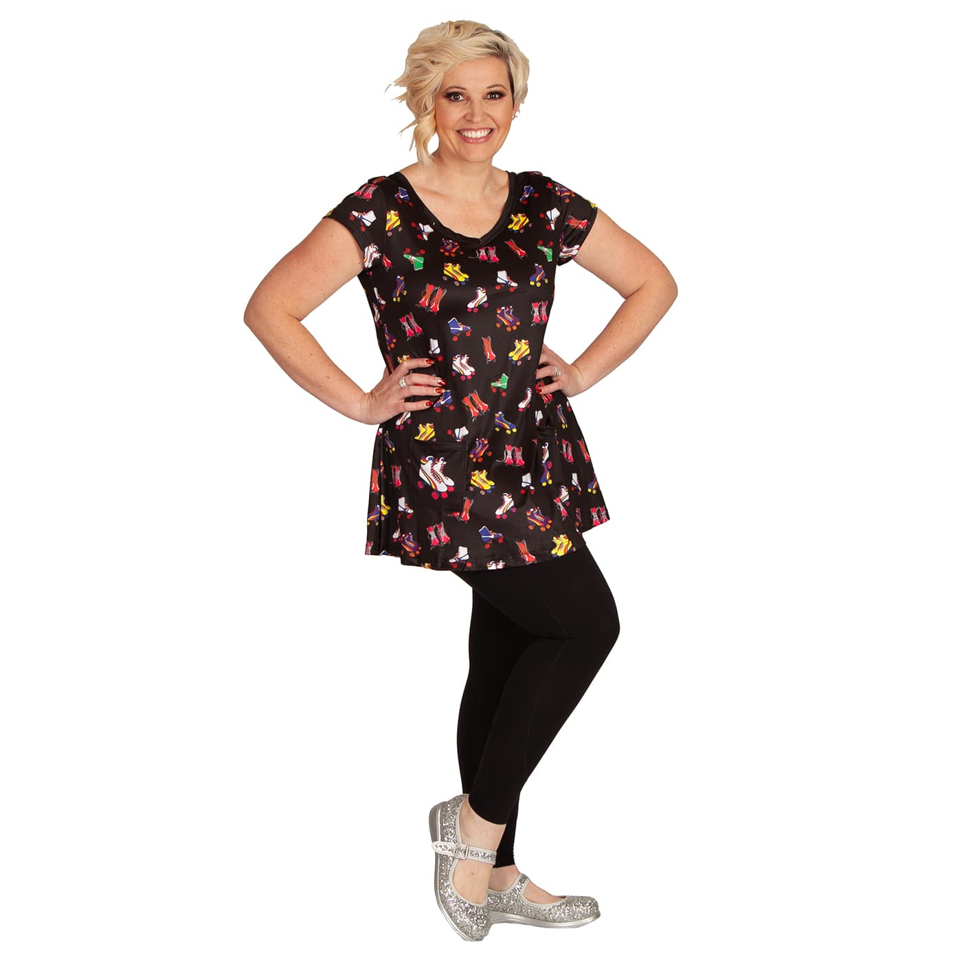 Retro Skates Tunic Top by RainbowsAndFairies.com.au (Roller Skates - Roller Derby - Mod - Retro - Top With Pockets - Vintage Inspired - Kitsch) - SKU: CL_TUNIC_RETRO_ORG - Pic-08