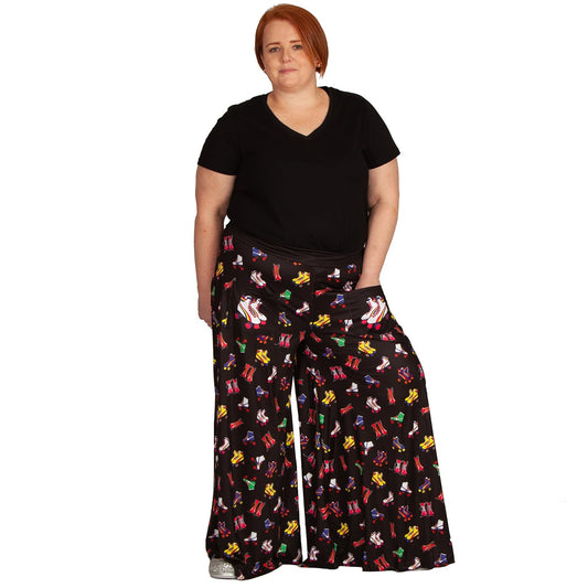 Retro Skates Wide Leg Pants by RainbowsAndFairies.com.au (Roller Skates - Roller Derby - Pants With Pockets - Pallzao Pants - Flares - Bell Bottoms) - SKU: CL_WIDEL_RETRO_ORG - Pic-05