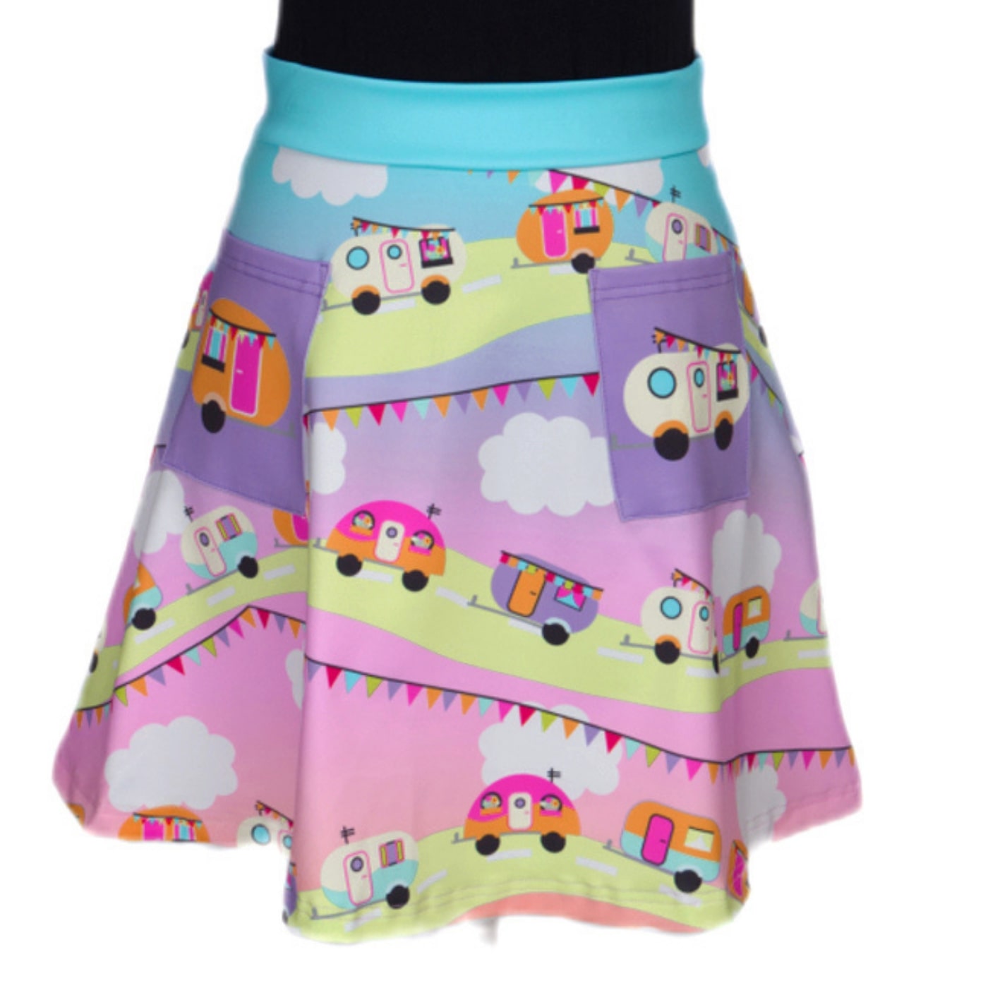 Road Trip Short Skirt by RainbowsAndFairies.com.au (Vintage Caravan - Campervan - Retro - Kitsch - Aline Skirt With Pockets - Vintage Inspired) - SKU: CL_SHORT_RTRIP_ORG - Pic-02