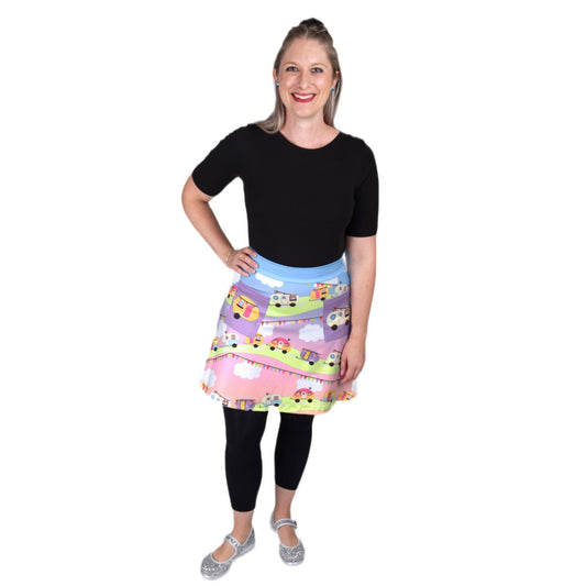 Road Trip Short Skirt by RainbowsAndFairies.com.au (Vintage Caravan - Campervan - Retro - Kitsch - Aline Skirt With Pockets - Vintage Inspired) - SKU: CL_SHORT_RTRIP_ORG - Pic-03