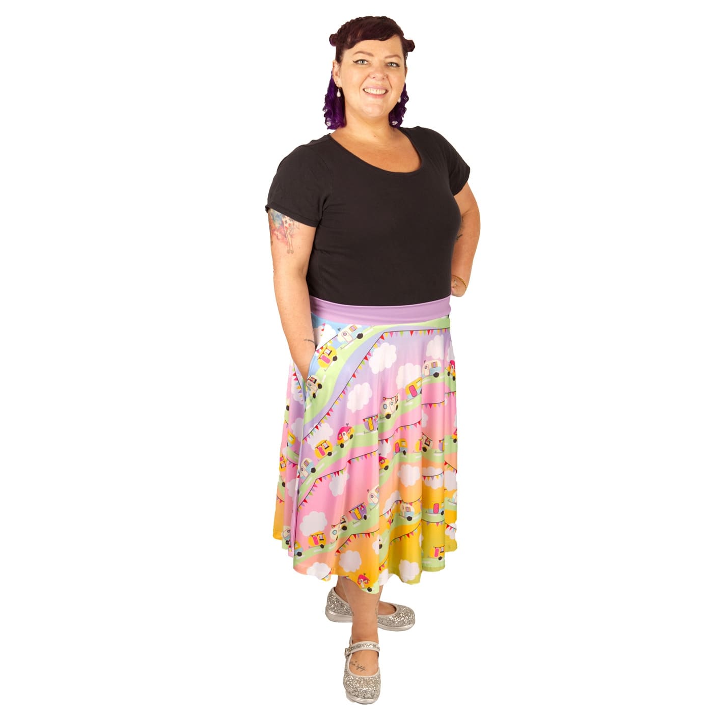 Road Trip Swishy Skirt by RainbowsAndFairies.com.au (Vintage Caravan - Campervan - Pastel - Kawaii - Kitsch - Skirt With Pockets - Circle Skirt) - SKU: CL_SWISH_RTRIP_ORG - Pic-06