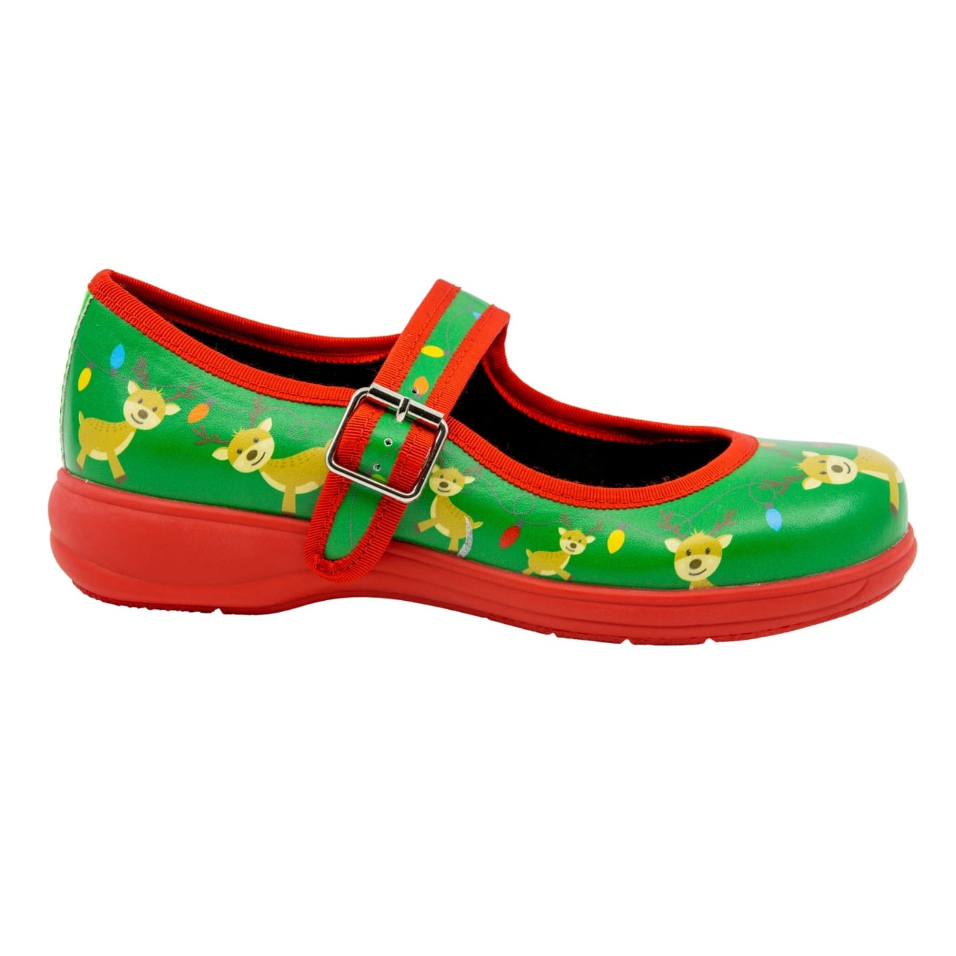 Santa's Helper Mary Janes by RainbowsAndFairies.com.au (Reindeer - Christmas Shoes - Merry Christmas - Buckle Up Shoes - Mismatched Shoes - Festive) - SKU: FW_MARYJ_SHELP_ORG - Pic-04