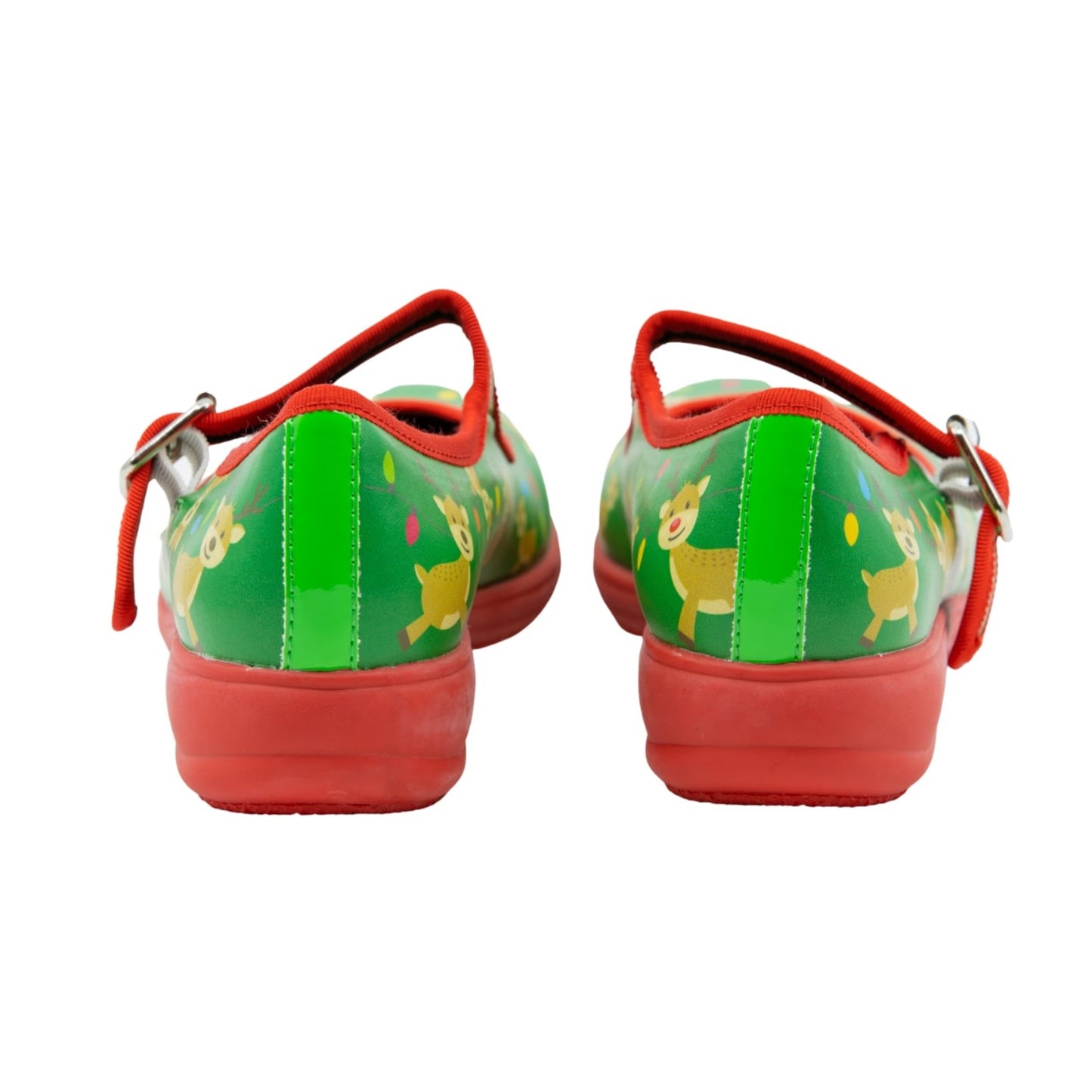 Santa's Helper Mary Janes by RainbowsAndFairies.com.au (Reindeer - Christmas Shoes - Merry Christmas - Buckle Up Shoes - Mismatched Shoes - Festive) - SKU: FW_MARYJ_SHELP_ORG - Pic-05