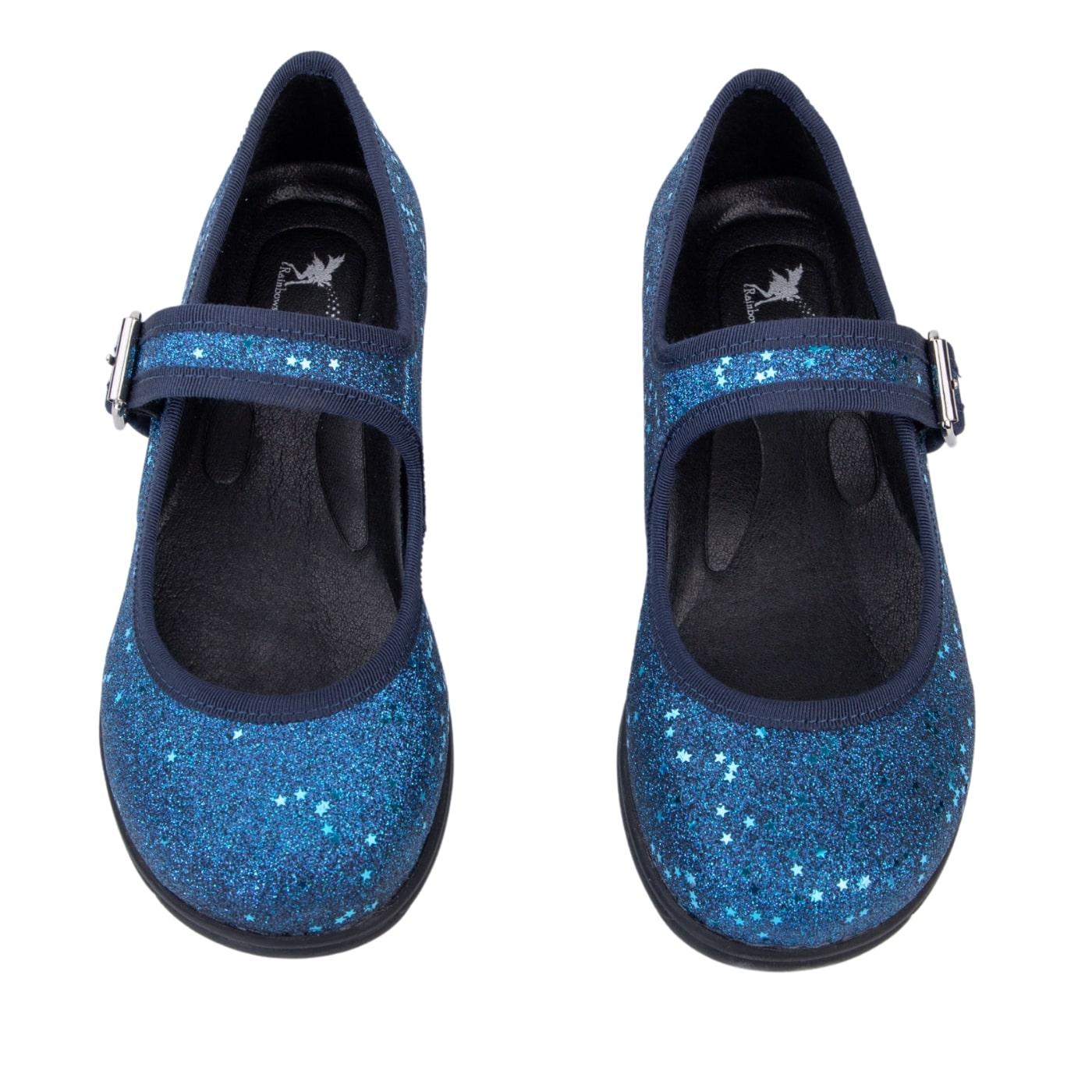 Sapphire Mary Janes by RainbowsAndFairies.com (Blue Glitter - Stars - Sparkle Shoes - Mary Janes - Buckle Up Shoes - Mismatched Shoes) - SKU: FW_MARYJ_SAPPH_ORG - Pic 02