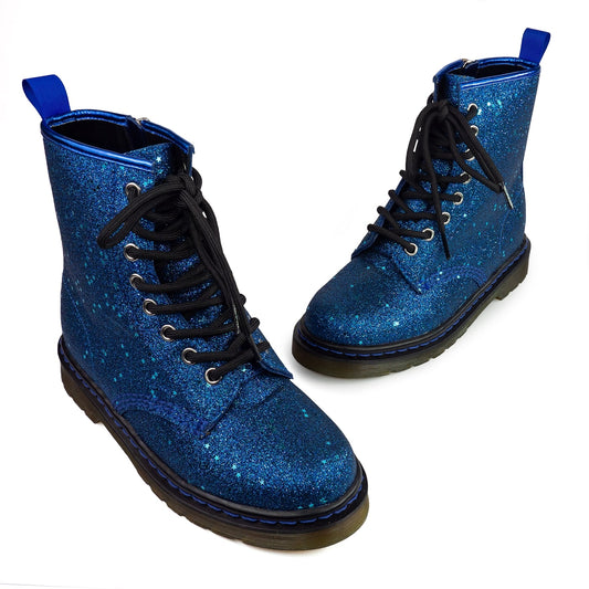 Sapphire Wonder Boots by RainbowsAndFairies.com.au (Blue Glitter - Holographic - Metallic - Glitter Boots - Vegan Boots - Side Zip Boot - Stars) - SKU: FW_WONDR_SAPPH_ORG - Pic-01
