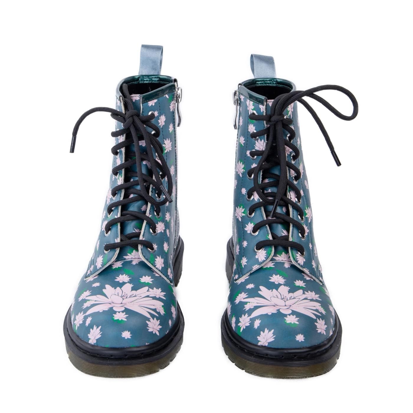 Serene Wonder Boots by RainbowsAndFairies.com.au (Lotus Flower - Floral Boots - Flowers - Combat Boots - Side Zip Boots - Mismatched Shoes) - SKU: FW_WONDR_SRENE_ORG - Pic-02