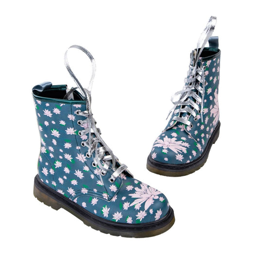 Serene Wonder Boots by RainbowsAndFairies.com.au (Lotus Flower - Floral Boots - Flowers - Combat Boots - Side Zip Boots - Mismatched Shoes) - SKU: FW_WONDR_SRENE_ORG - Pic-03