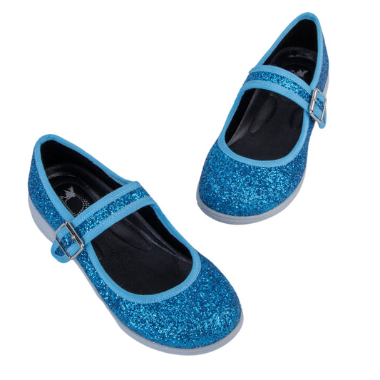 Serenity Mary Janes by RainbowsAndFairies.com.au (Aqua Glitter - Turquoise - Mismatched Shoes - Cute & Comfy - Buckle Up Shoes - Holographic - Glitter) - SKU: FW_MARYJ_GLITR_SER - Pic-01
