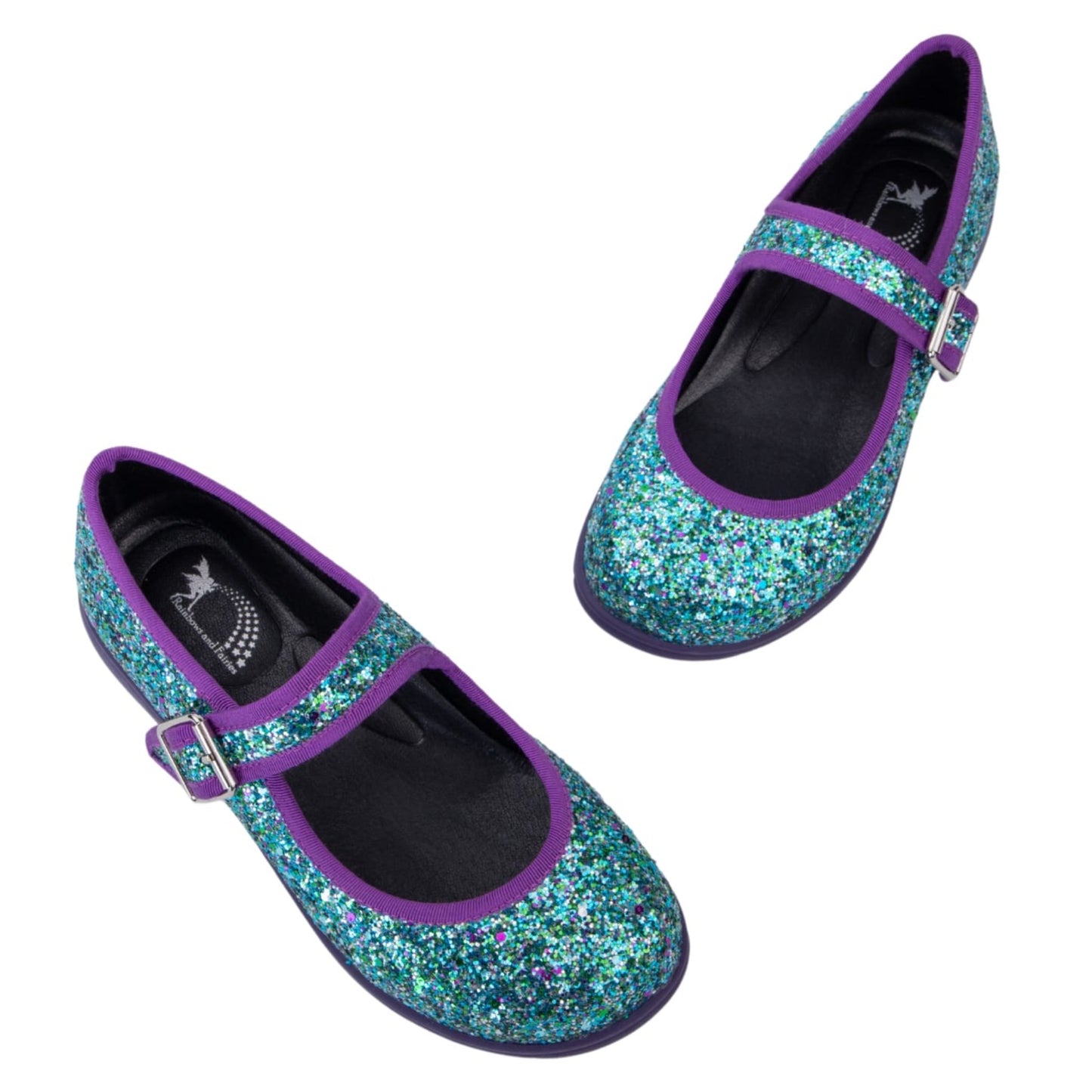 Sparkle Mary Janes by RainbowsAndFairies.com.au (Purple Glitter - Green Glitter - Mismatched Shoes - Glitter Shoes -Sparkle) - SKU: FW_MARYJ_GLITR_SPA - Pic-01