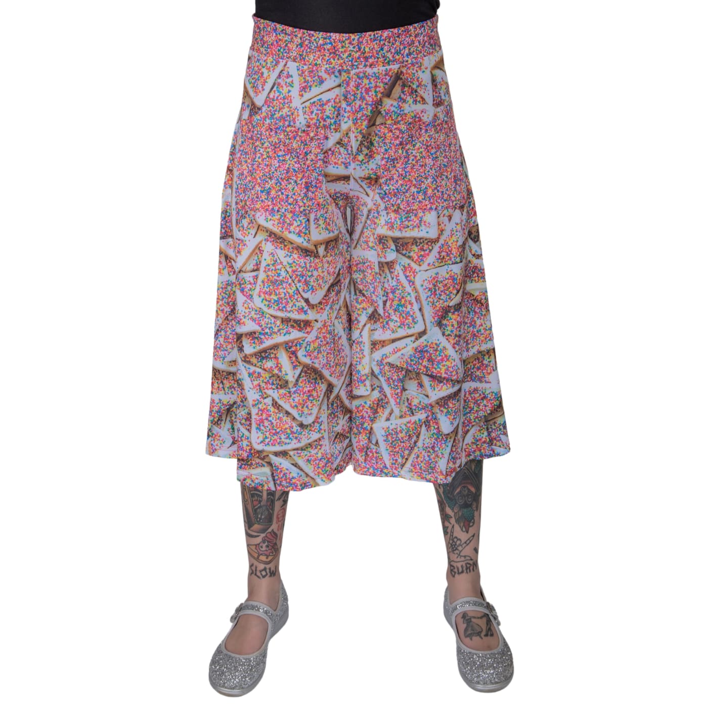 Sprinkles Culottes by RainbowsAndFairies.com.au (Fairy Bread - 100s & 1000s - Party Food - Wide Leg Pants - 3 Quarter Pants - Kitsch - Vintage Inspired) - SKU: CL_CULTS_SPRNK_ORG - Pic-01
