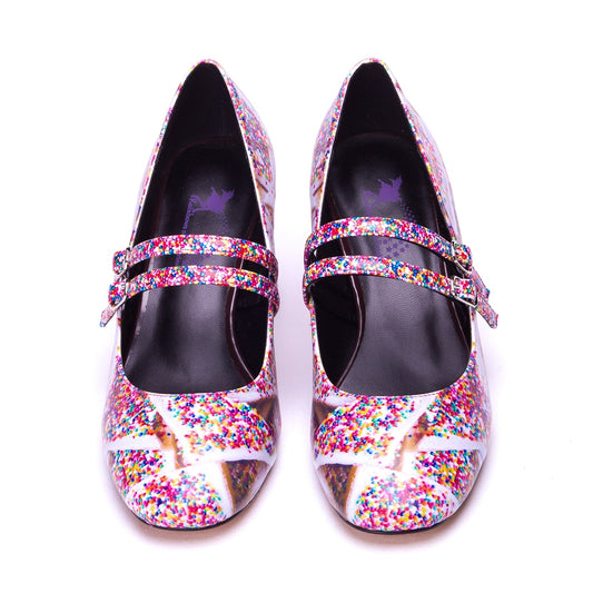 Sprinkles Heels by RainbowsAndFairies.com (Fairy Bread - 100s & 100s - Party Food - Quirky Shoes - Comfy Heels - Kitten Heels) - SKU: FW_HEELS_SPRNK_ORG - Pic 02